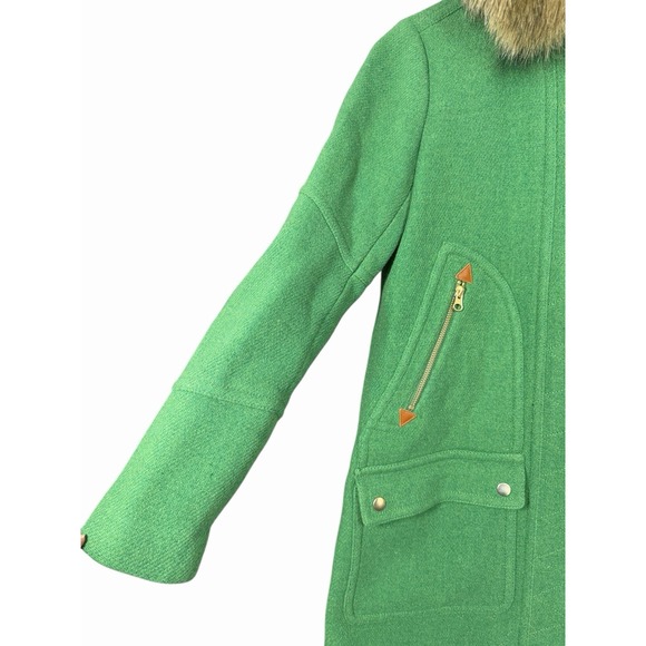 J.Crew Chateau Parka Italian Stadium-Cloth Wool Coat Fur Hood Green Size 6 - Picture 5 of 13